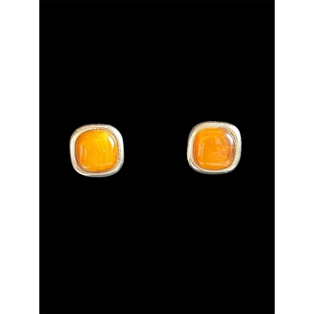 Sterling Silver Cushion Cut 10mm Tigers Eye Square Stud Earrings 925